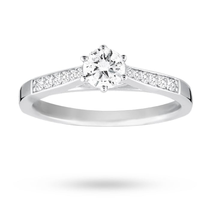 Goldsmiths 18ct White Gold Brilliant Cut 0.42 Carat 88 Facet Diamond Ring