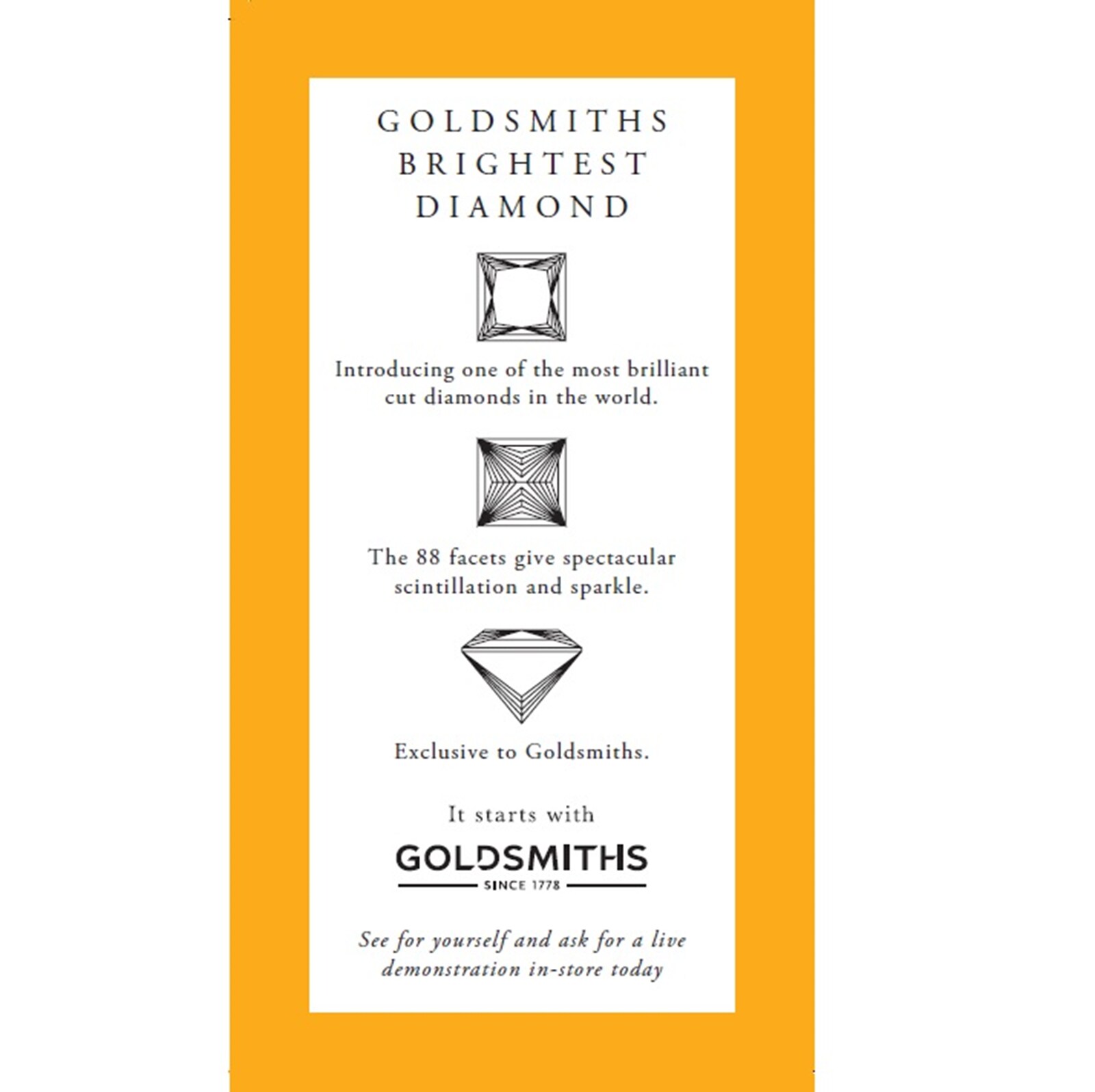 Goldsmiths 18ct White Gold Princess Cut 0.40 Carat 88 Facet Diamond Ring