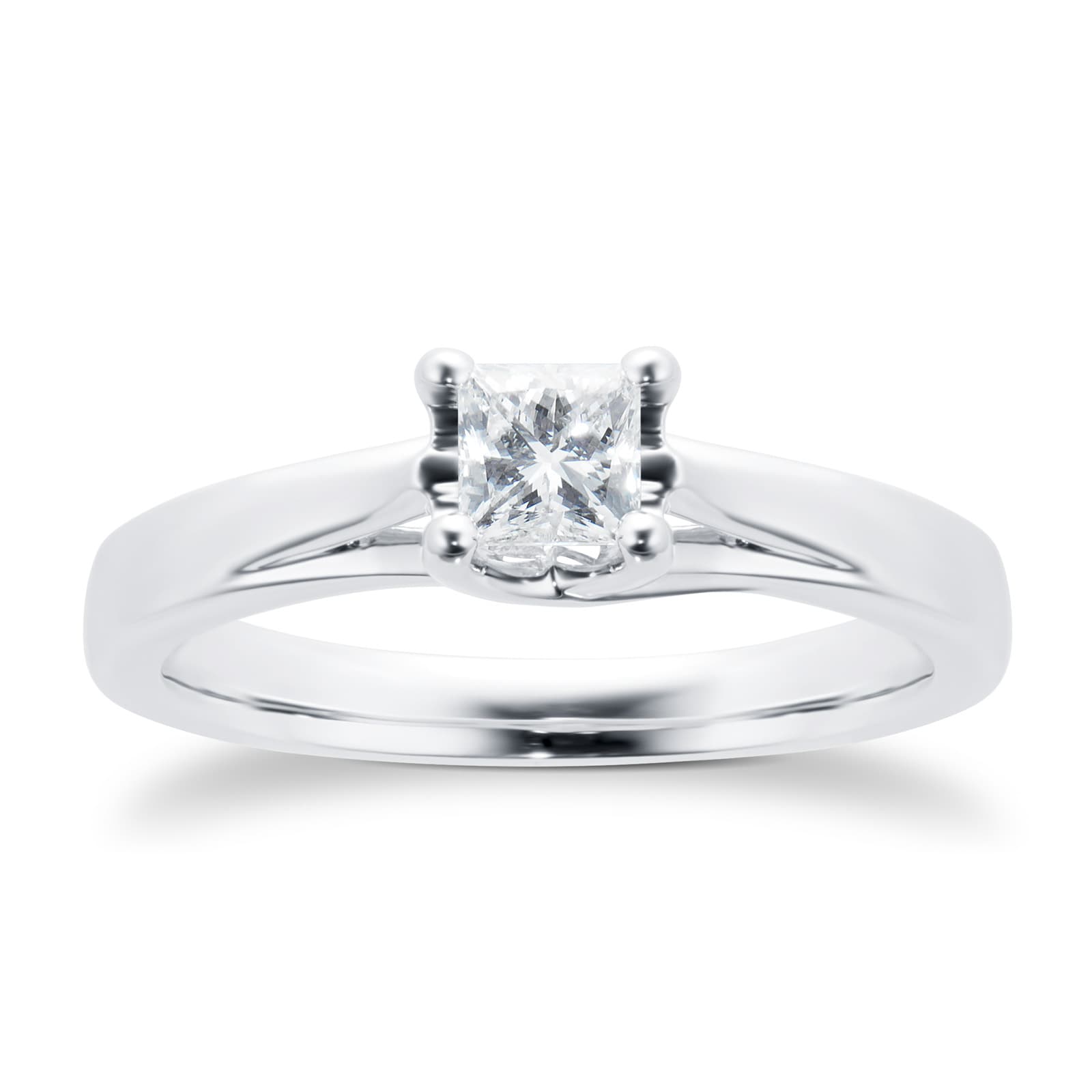 18ct White Gold Princess Cut 0.25 Carat 88 Facet Diamond Ring - Ring Size O
