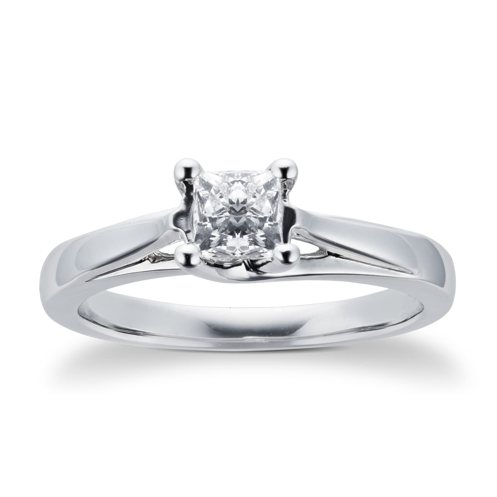Platinum Princess Cut 050 Carat 88 Facet Diamond Ring Ring Size Q