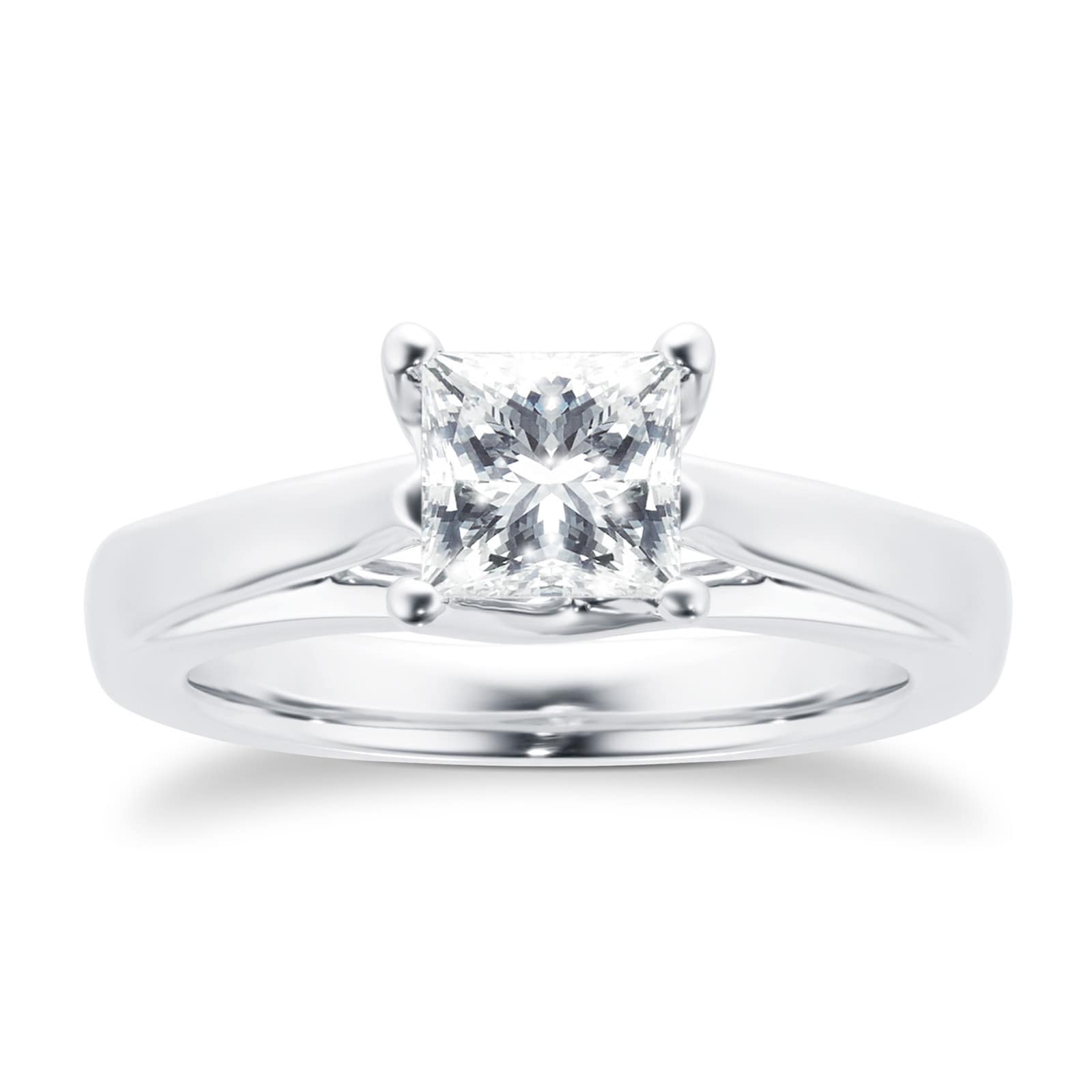 Platinum Princess Cut 1.00 Carat 88 Facet Diamond Ring - Ring Size Q