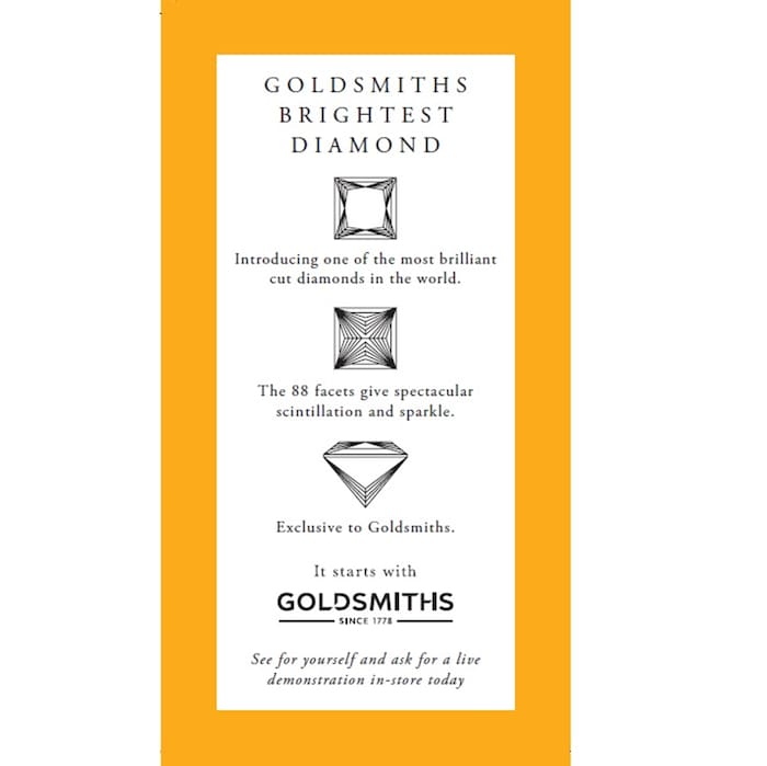 Goldsmiths Platinum Princess Cut 0.70 Carat 88 Facet Diamond Ring