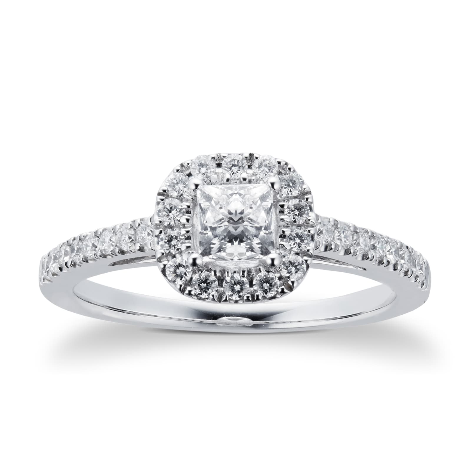 18ct White Gold Princess Cut 065 Carat 88 Facet Diamond Ring Ring Size M