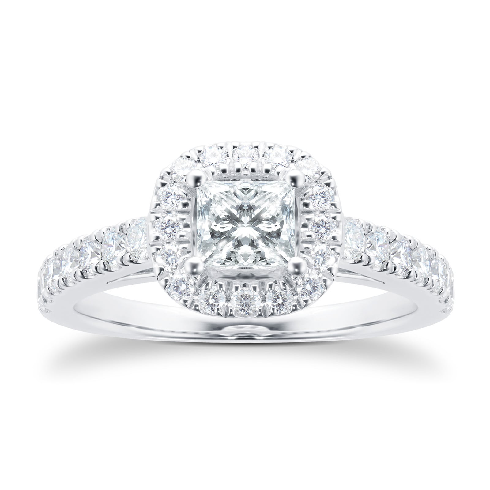 18ct White Gold Princess Cut 1.00 Carat 88 Facet Diamond Ring - Ring Size J