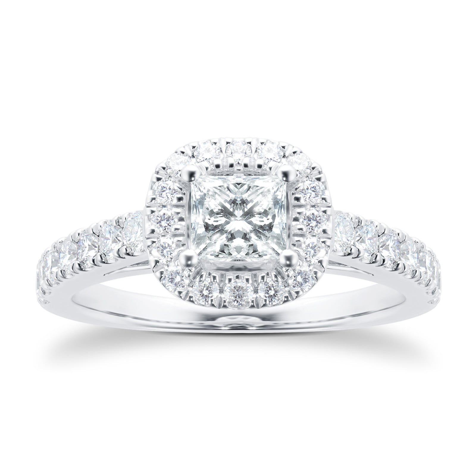 Goldsmiths 18ct White Gold 1.00cttw Princess Cut Diamond Halo Engagement Ring Goldsmiths 18ct White Gold 1.00cttw Princess Cut Diamond Halo Engagement Ring