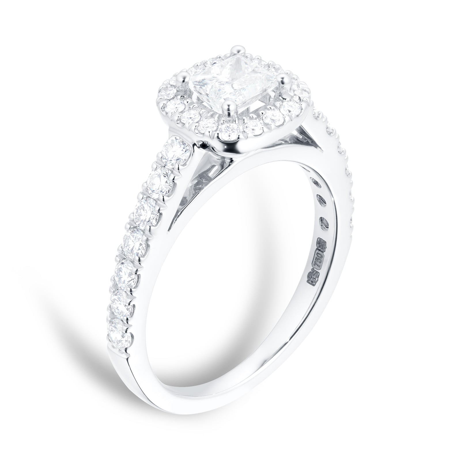 Goldsmiths 18ct White Gold 1.00cttw Princess Cut Diamond Halo Engagement Ring Goldsmiths 18ct White Gold 1.00cttw Princess Cut Diamond Halo Engagement Ring