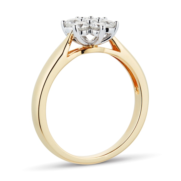 Goldsmiths 18ct Yellow Gold 0.50ct Goldsmiths Brightest Diamond Cluster Ring