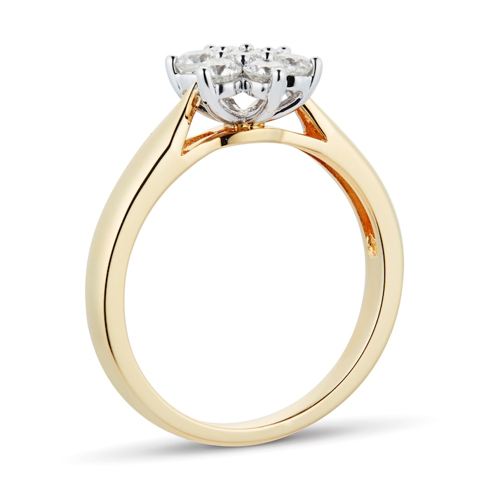 Goldsmiths 18ct Yellow Gold 0.50ct Goldsmiths Brightest Diamond Cluster Ring