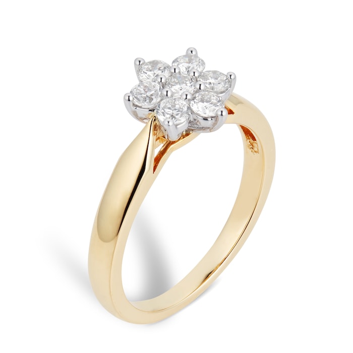 Goldsmiths 18ct Yellow Gold 0.50ct Goldsmiths Brightest Diamond Cluster Ring