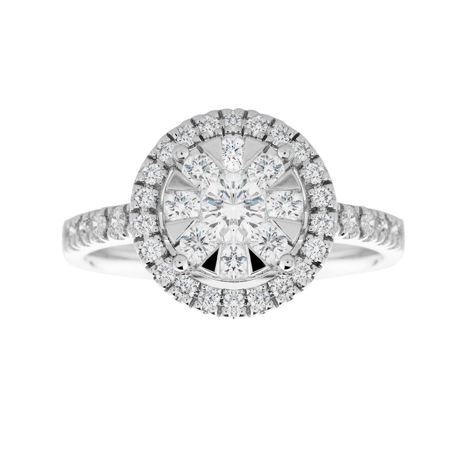 Goldsmiths 18ct White Gold 1.00ct Diamond Multi Stone Halo Ring - Ring Size J