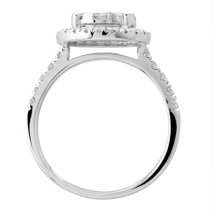 Goldsmiths 18ct White Gold 1.00ct Diamond Multi Stone Halo Ring - Ring Size J