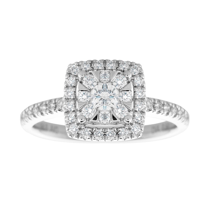 Goldsmiths 18ct White Gold 0.50ct Diamond Cushion Multi Stone Halo Ring