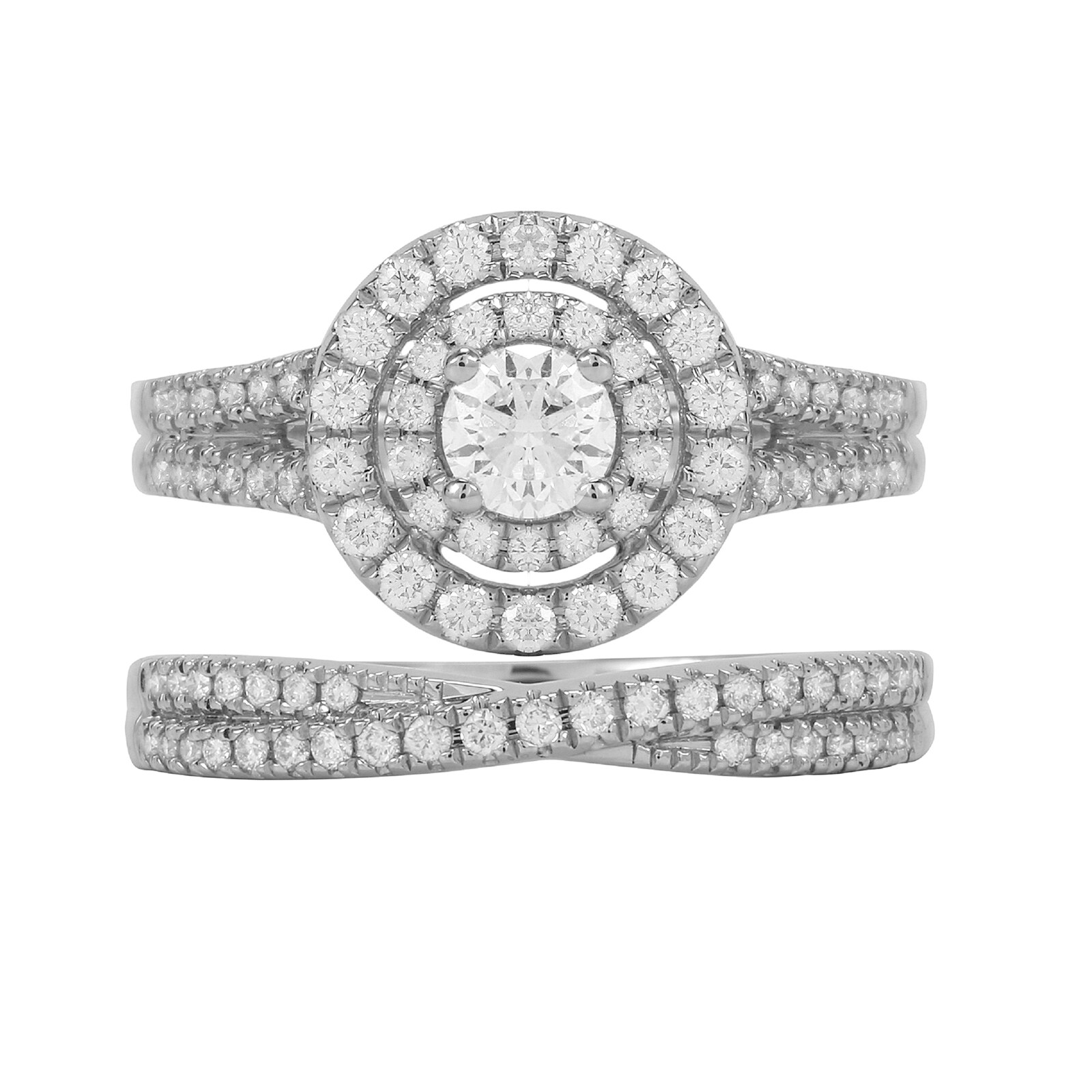 Goldsmiths 18ct White Gold 1.00ct Double Halo Bridal Set