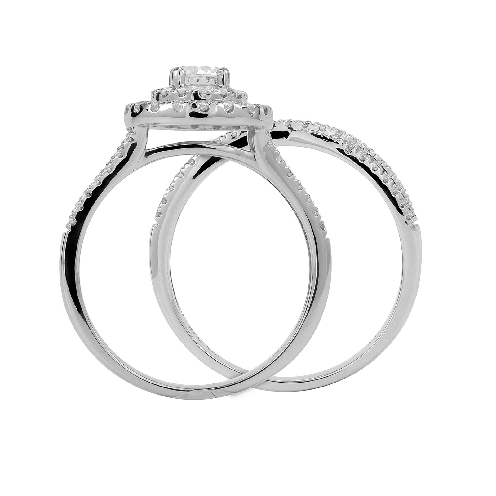 Goldsmiths 18ct White Gold 1.00ct Double Halo Bridal Set