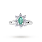 Goldsmiths Emerald And Diamond Cluster Ring In Platinum