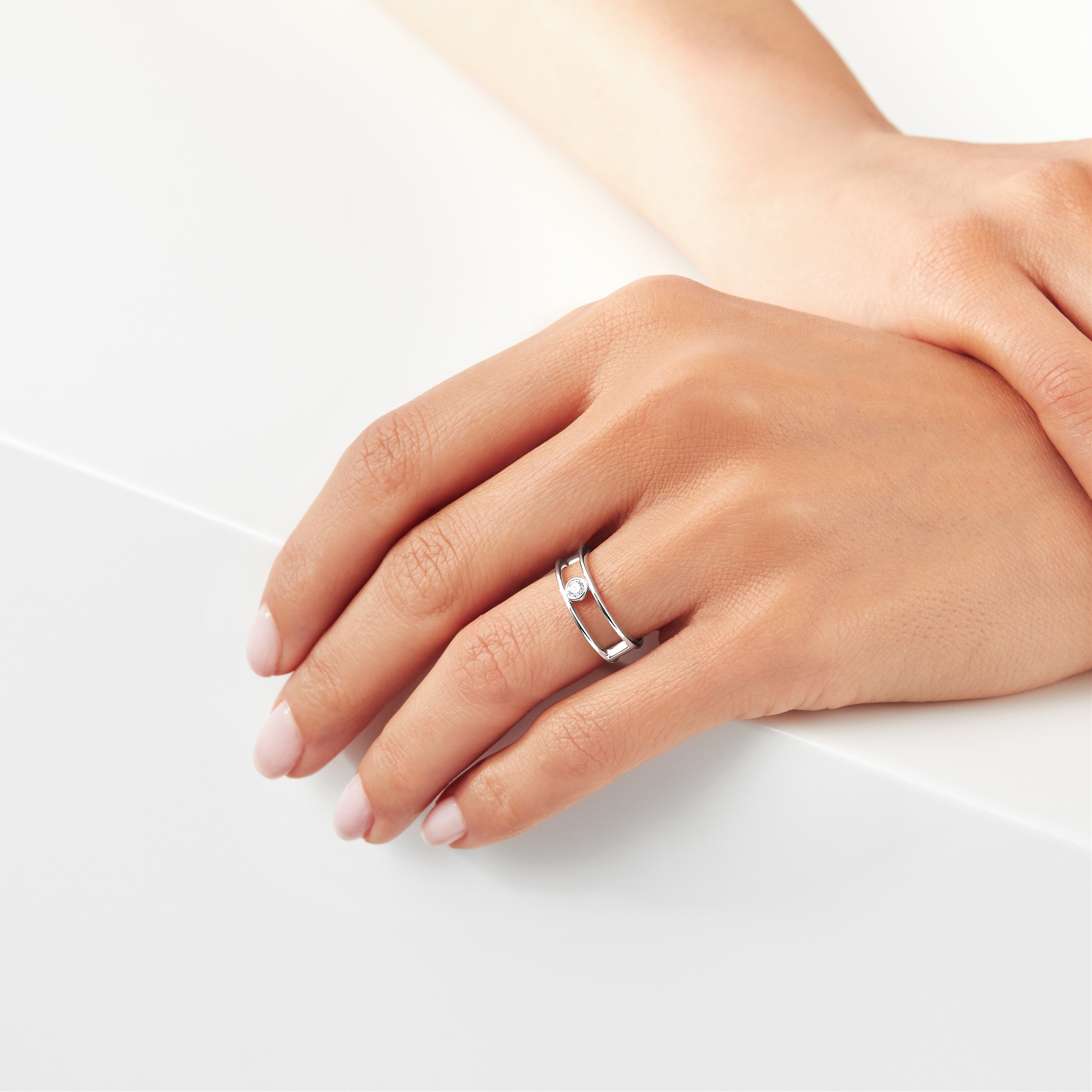 Mappin & Webb Gossamer Silver 0.10ct Diamond Double Ring