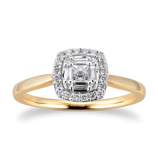 Goldsmiths 9ct Yellow Gold 0.25cttw Diamond Round Cluster Ring
