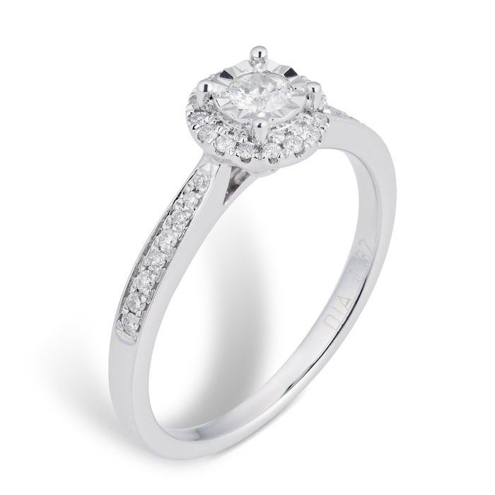 Goldsmiths 9ct White Gold 0.20ct Diamond Halo Illusion Ring
