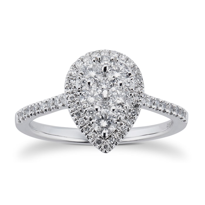 Goldsmiths 18ct White Gold 0.75cttw Pear Cluster Ring