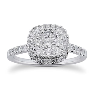 Goldsmiths 18ct White Gold 0.75cttw Cushion Cluster Ring