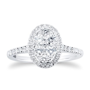 Goldsmiths 18ct White Gold 0.75ct Diamond Oval Cluster Engagement Ring