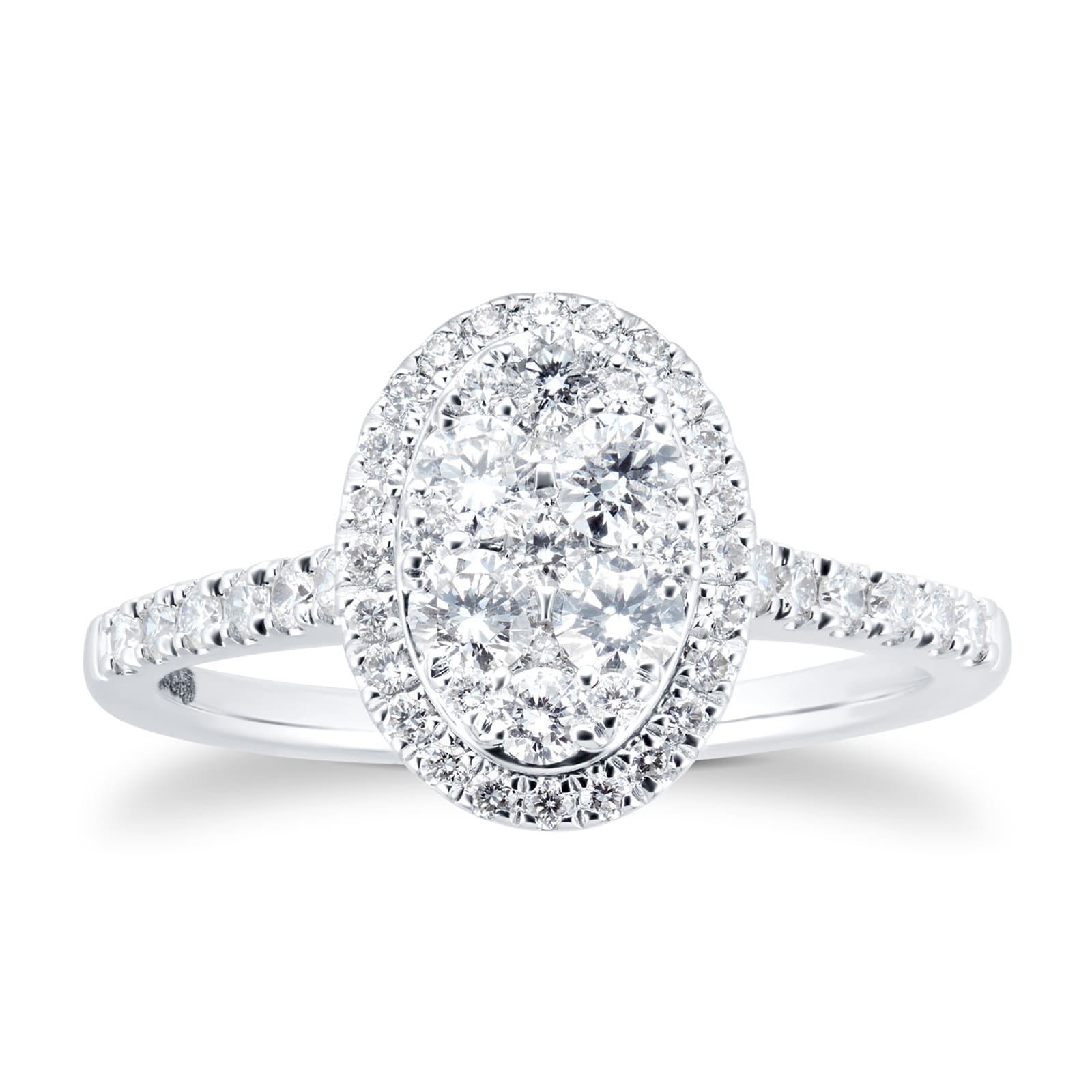 Goldsmiths 18ct White Gold 0.75ct Diamond Oval Cluster Engagement Ring ...