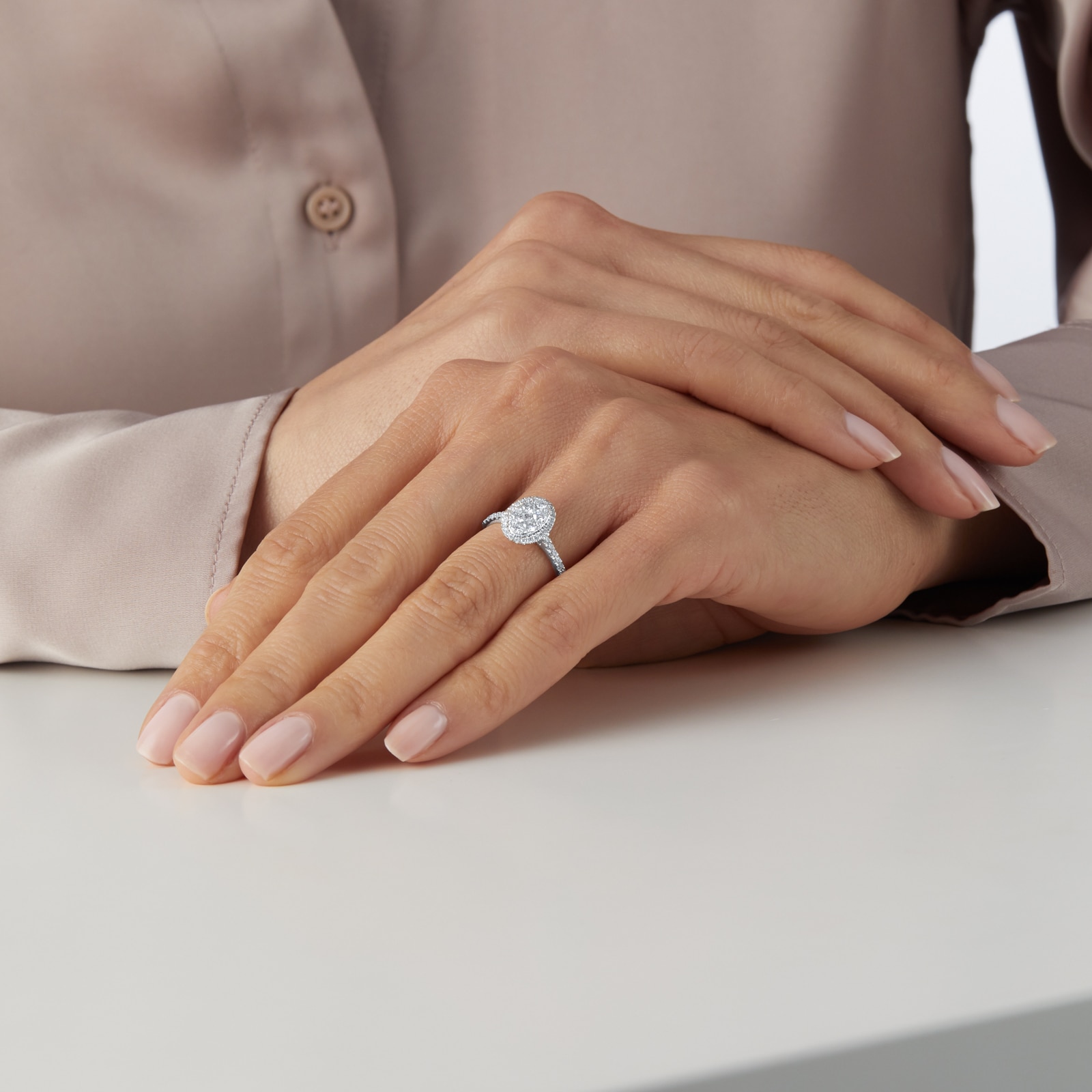 Goldsmiths 18ct White Gold 0.75ct Diamond Oval Cluster Engagement Ring