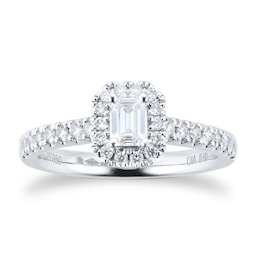 06018193 - Platinum 0.60ct Diamond Emerald Cut Halo Engagement Ring