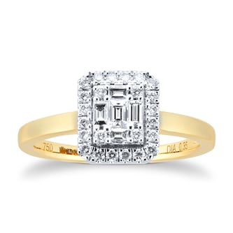 Goldsmiths 18ct Yellow Gold 0.35ct Diamond Mixed Cut Cluster Engagement Rings