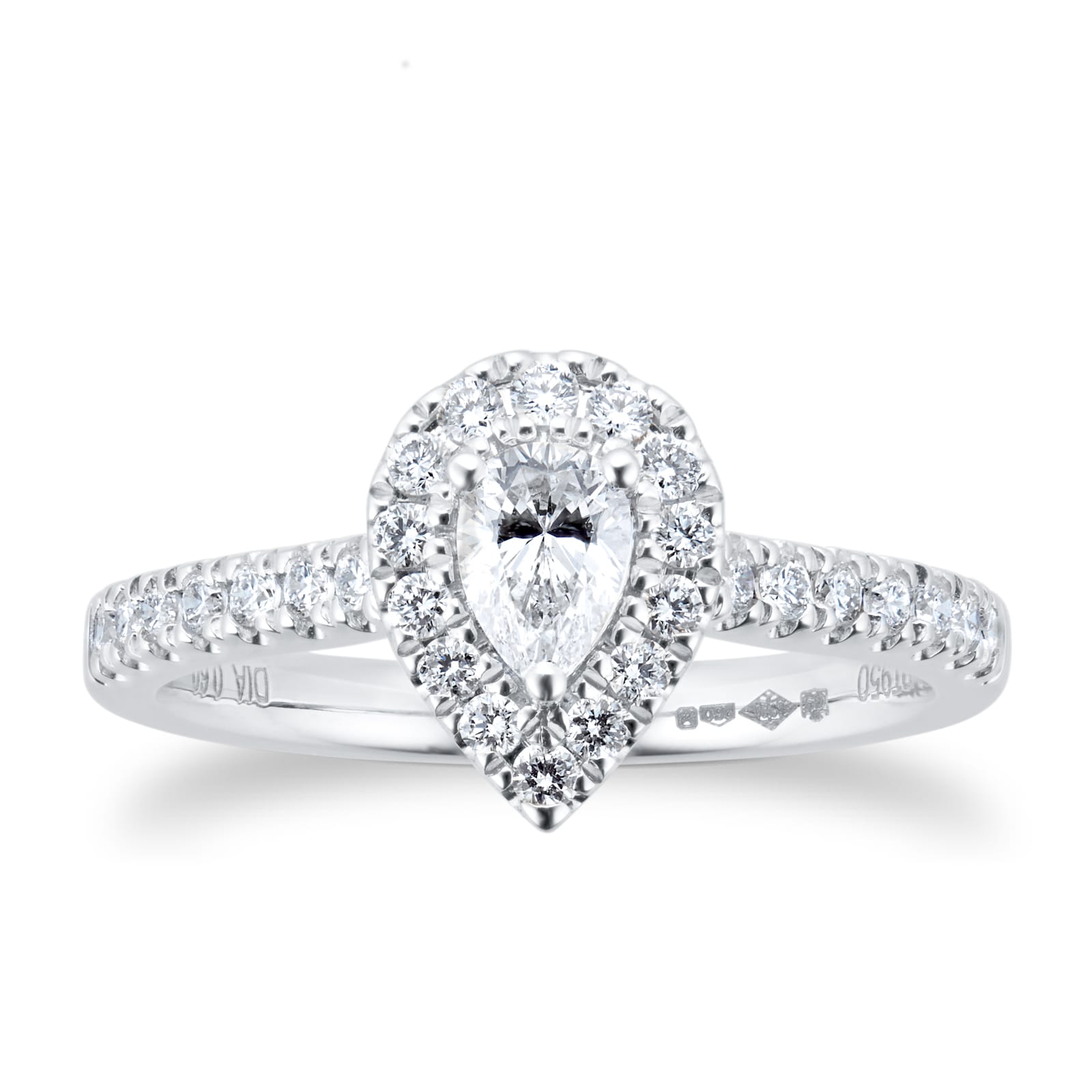 Platinum 0.60ct Diamond Pear Cut Halo Engagement Ring - Ring Size J