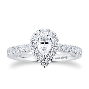 Goldsmiths Platinum 0.60ct Diamond Pear Cut Halo Engagement Ring