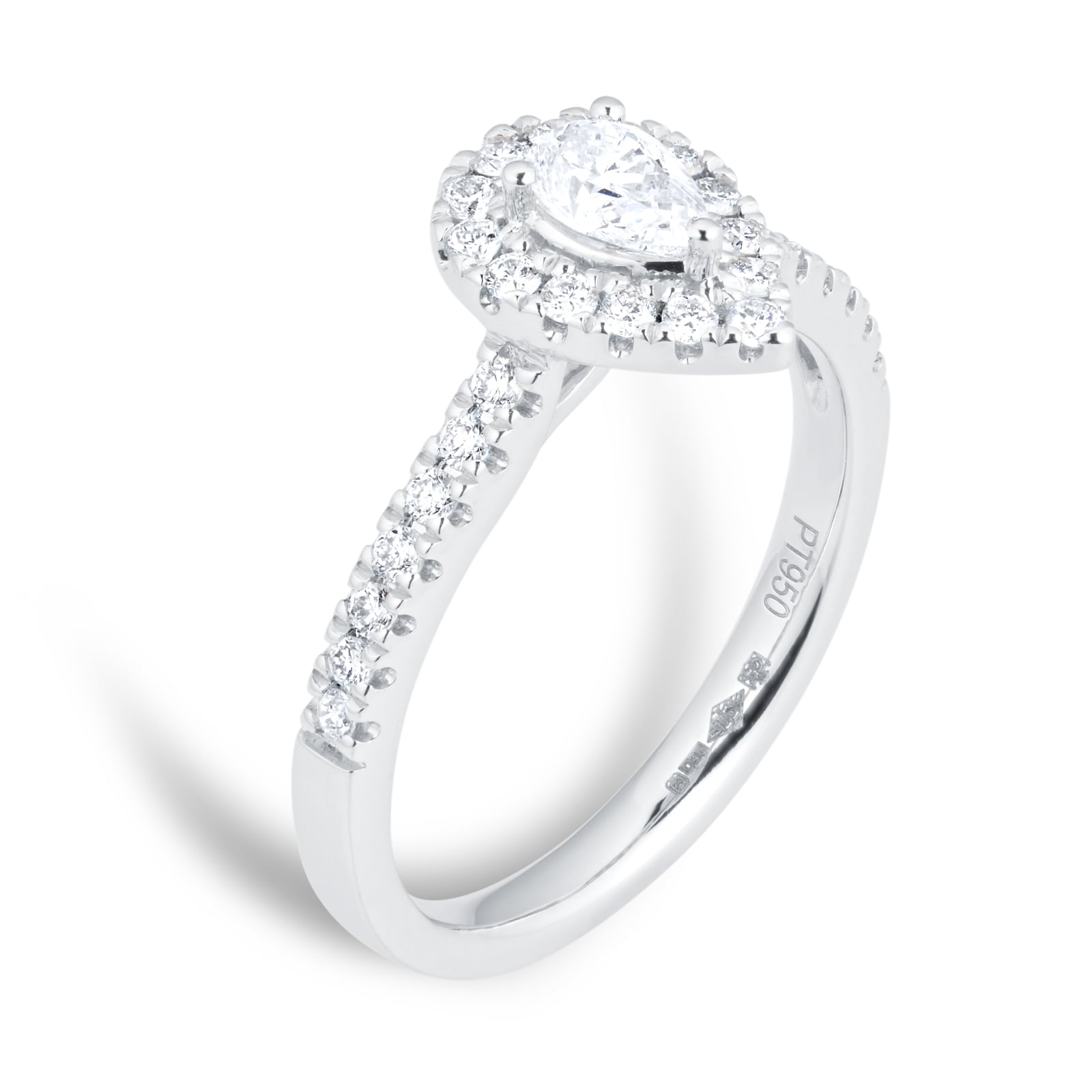 Goldsmiths Platinum 0.60ct Diamond Pear Cut Halo Engagement Ring