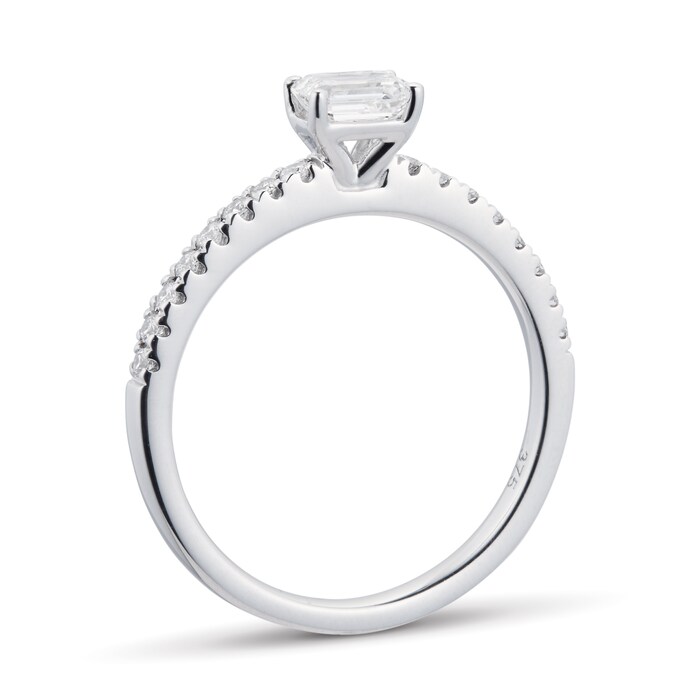 Goldsmiths 9ct White Gold 0.55ct Diamond Horizontal Emerald Engagement Ring