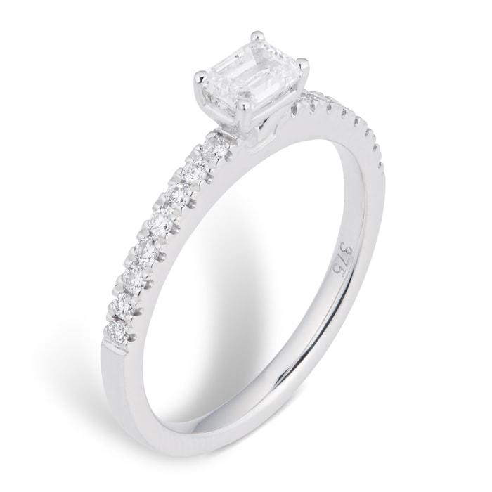 Goldsmiths 9ct White Gold 0.55ct Diamond Horizontal Emerald Engagement Ring