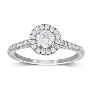 Goldsmiths 9ct White Gold 0.70cttw Diamond Halo Engagement Ring