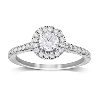 Goldsmiths 9ct White Gold 0.70cttw Diamond Halo Engagement Ring Goldsmiths 9ct White Gold 0.70cttw Diamond Halo Engagement Ring