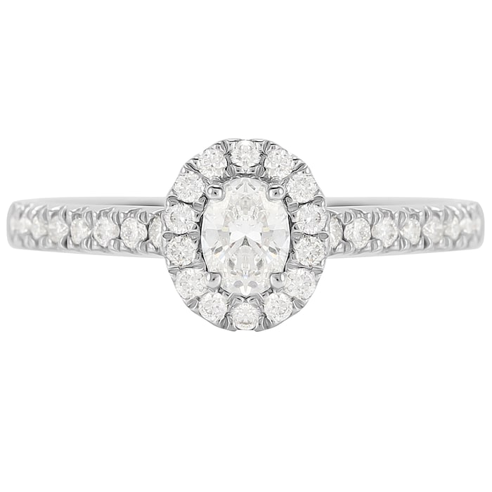 Goldsmiths Platinum 0.60cttw Diamond Oval Cut Halo Engagement Ring