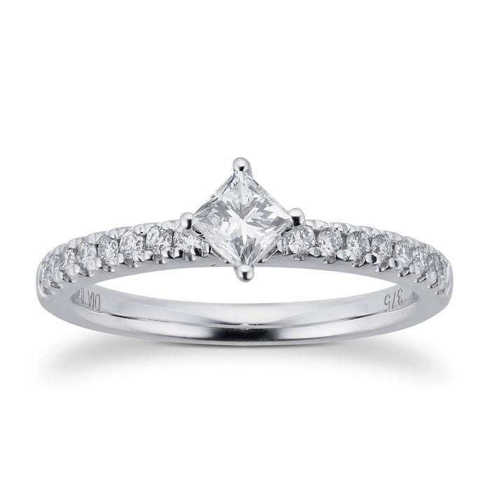Goldsmiths 9ct White Gold 0.45cttw Diamond Angled Princess Cut Engagement Ring