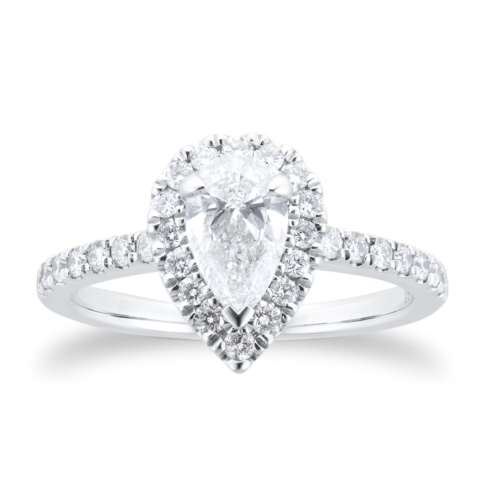 Platinum 0.85cttw Diamond Pear Cut Halo Engagement Ring - Ring Size O