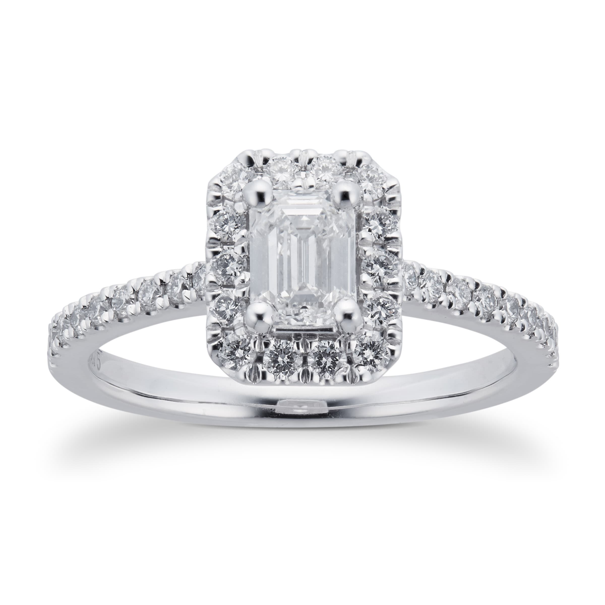 Platinum 0.75cttw Diamond Emerald Cut Halo Engagement Ring - Ring Size N