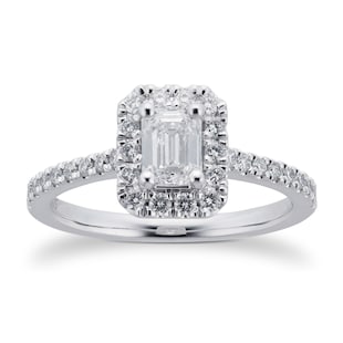 Goldsmiths Platinum 0.75cttw Diamond Emerald Cut Halo Engagement Ring