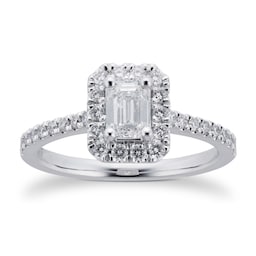 06018341 - Platinum 0.75cttw Diamond Emerald Cut Halo Engagement Ring