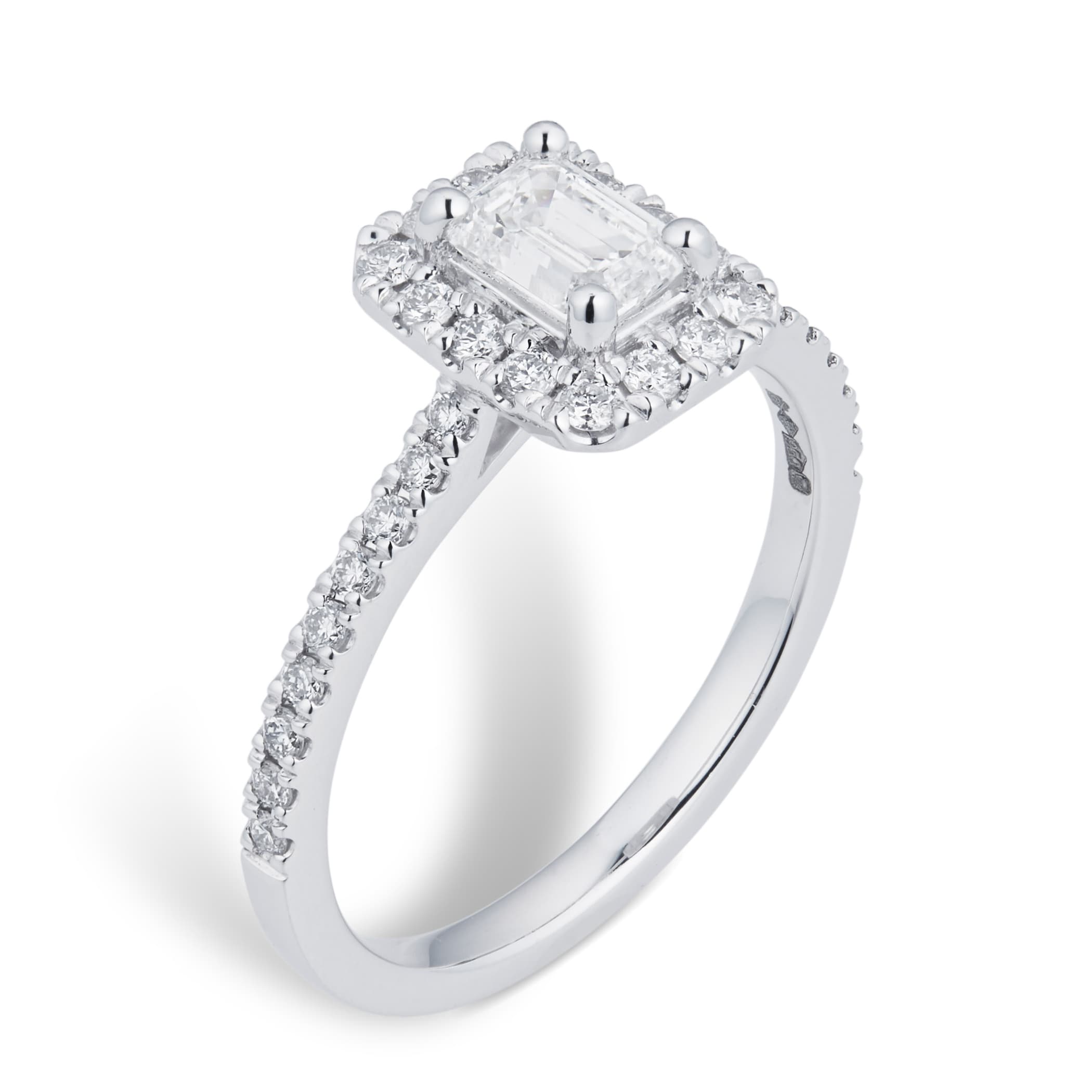 Goldsmiths Platinum 0.75cttw Diamond Emerald Cut Halo Engagement Ring Goldsmiths Platinum 0.75cttw Diamond Emerald Cut Halo Engagement Ring
