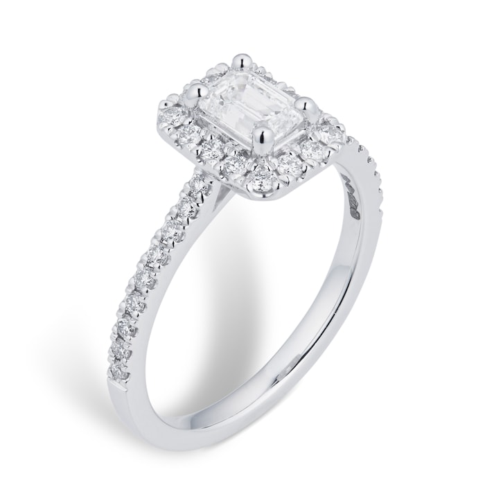 Goldsmiths Platinum 0.75cttw Diamond Emerald Cut Halo Engagement Ring