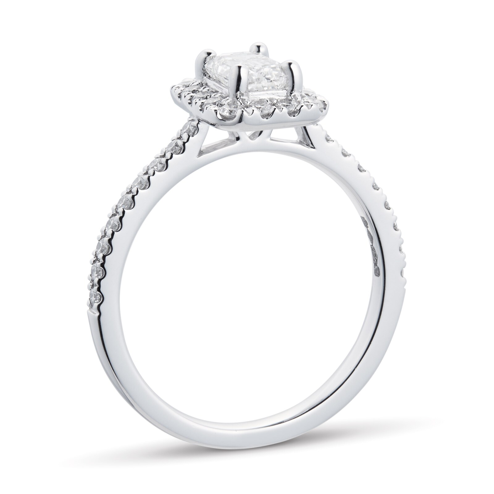 Goldsmiths Platinum 0.75cttw Diamond Emerald Cut Halo Engagement Ring