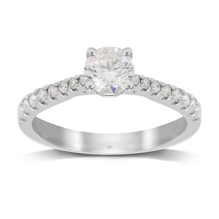 Goldsmiths 18ct White Gold 0.85ct Diamond Solitaire With Diamond Set Shoulders