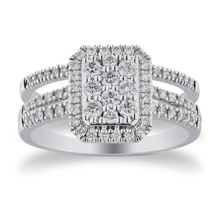 Goldsmiths 18ct White Gold 0.80cttw Cluster Bridal Set