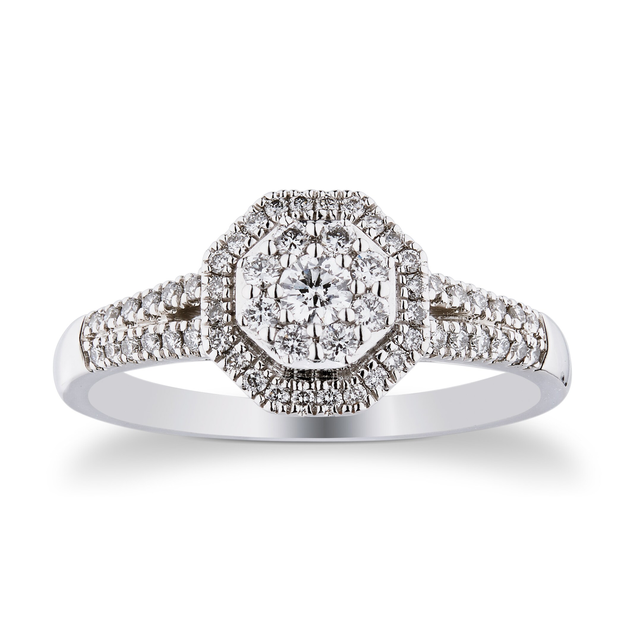 Goldsmiths 18ct White Gold 0.50cttw Hexagon Bridal Set - Ring Size N