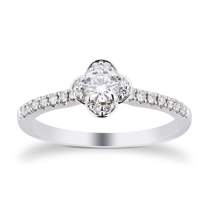 Goldsmiths 9ct White Gold 0.40cttw Diamond Flower Halo Ring - Ring Size L