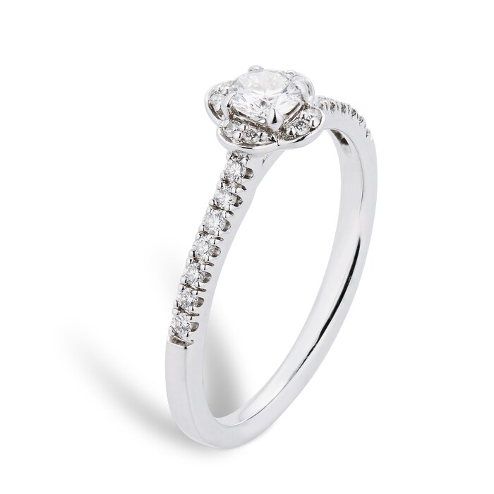 Goldsmiths 9ct White Gold 0.40cttw Diamond Flower Halo Ring - Ring Size N